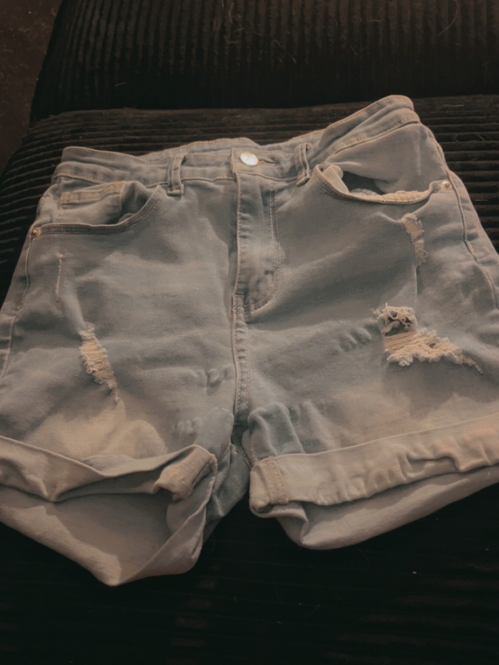 Light Wash Denim Shorts with Rolled Hem - Picture 2 of 2